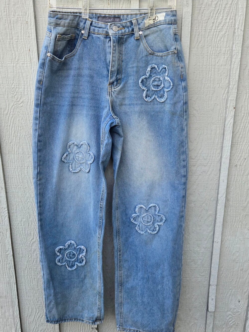 Cali 1850 Light Wash Floral Patchwork Straight Leg Jeans Size S / 28 - Picture 2 of 8